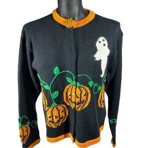 The Eagles Eye Vintage 90s Halloween Cardigan Sweater Small Pumpkins Ghost
